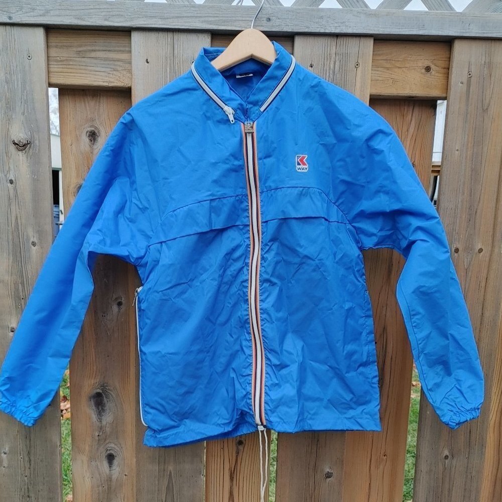 VINTAGE BRIGHT BLUE KWAY Jacket US Size 4 Unisex Please see Measurements…